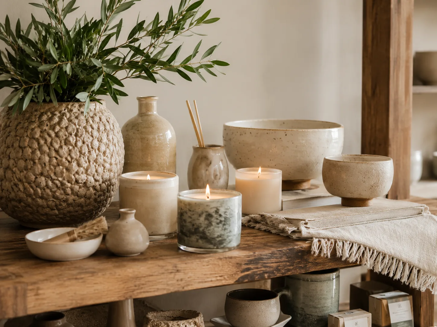 Curio shop candles and ceramics