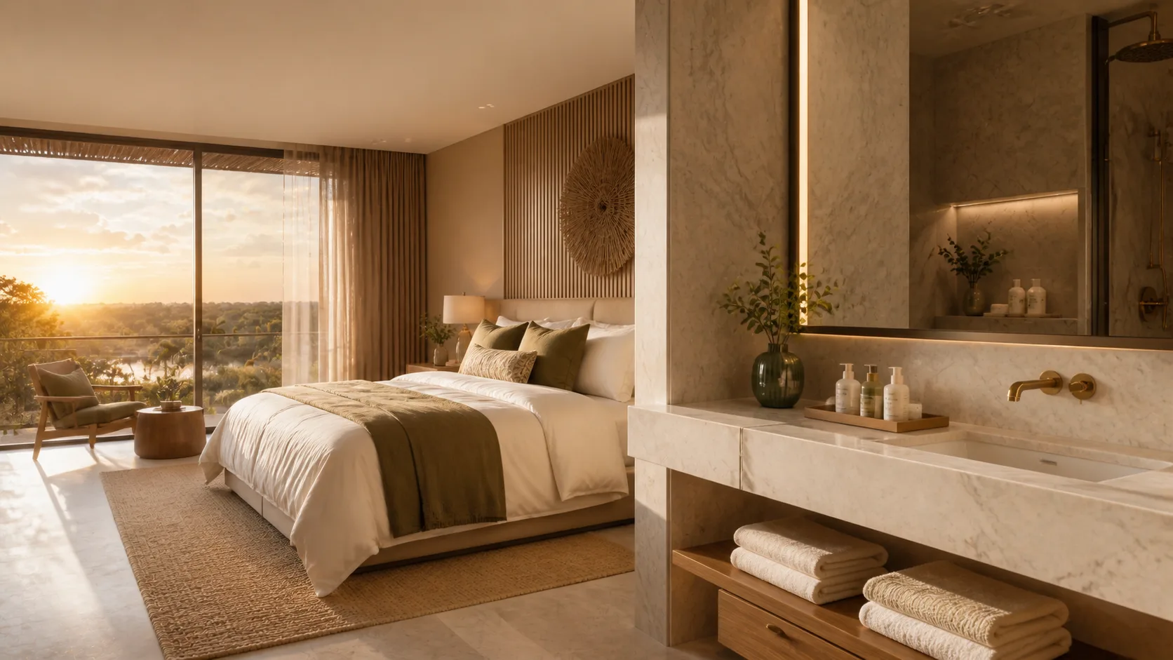 Luxury hotel suite with bathroom amenities